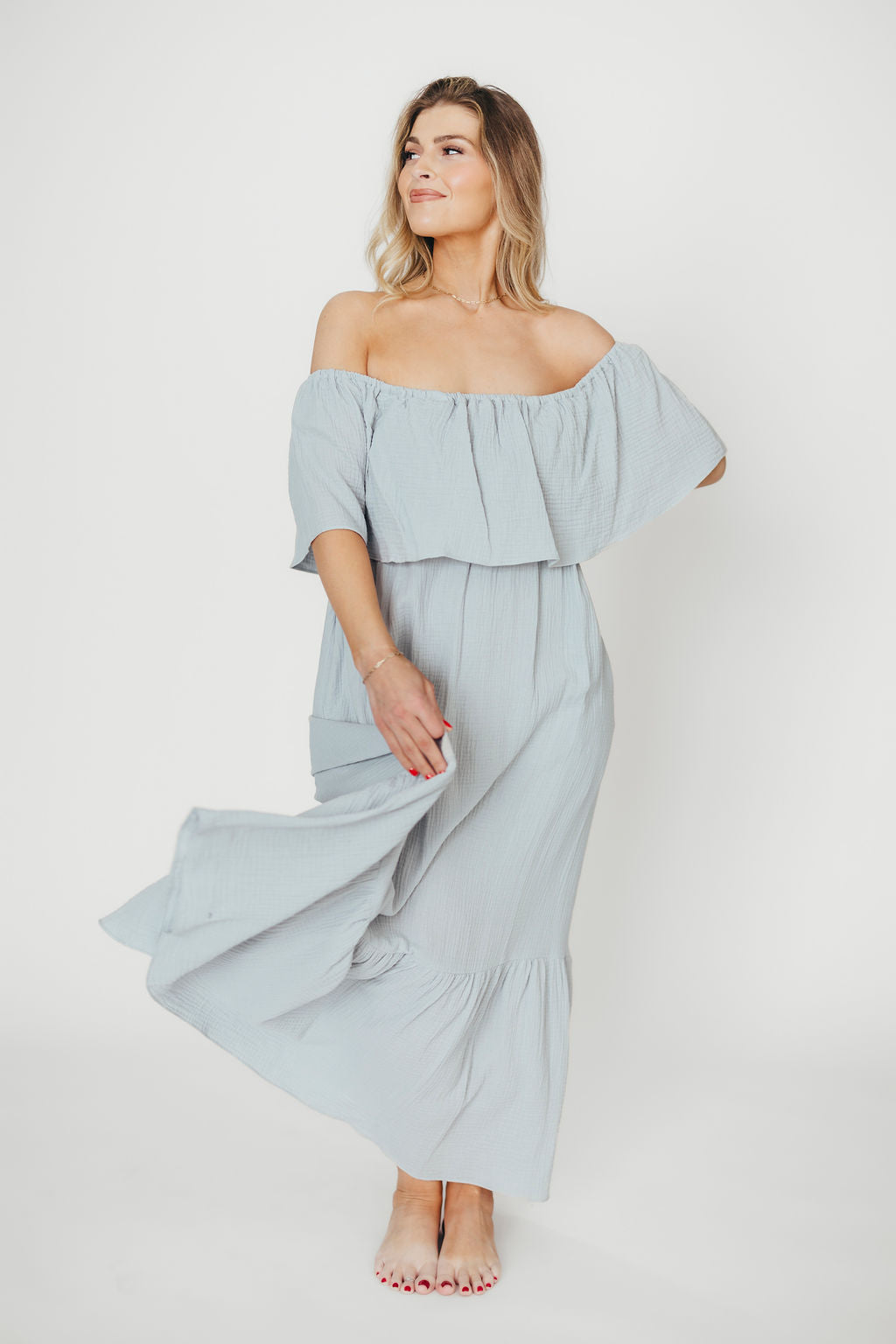 Josie 100% Cotton Maxi Dress in Cloud - Bump & Nursing Friendly