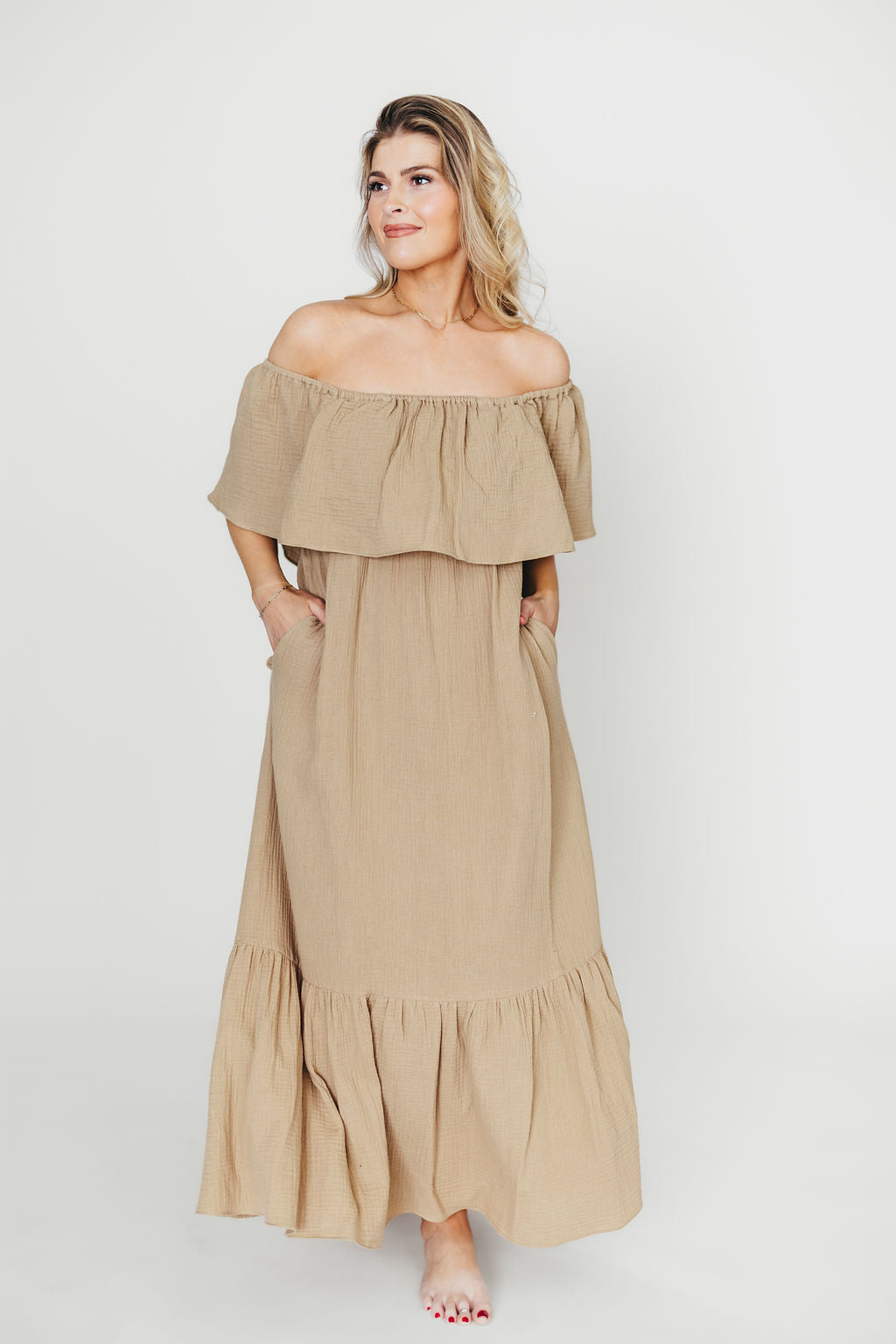Josie 100% Cotton Maxi Dress in Khaki