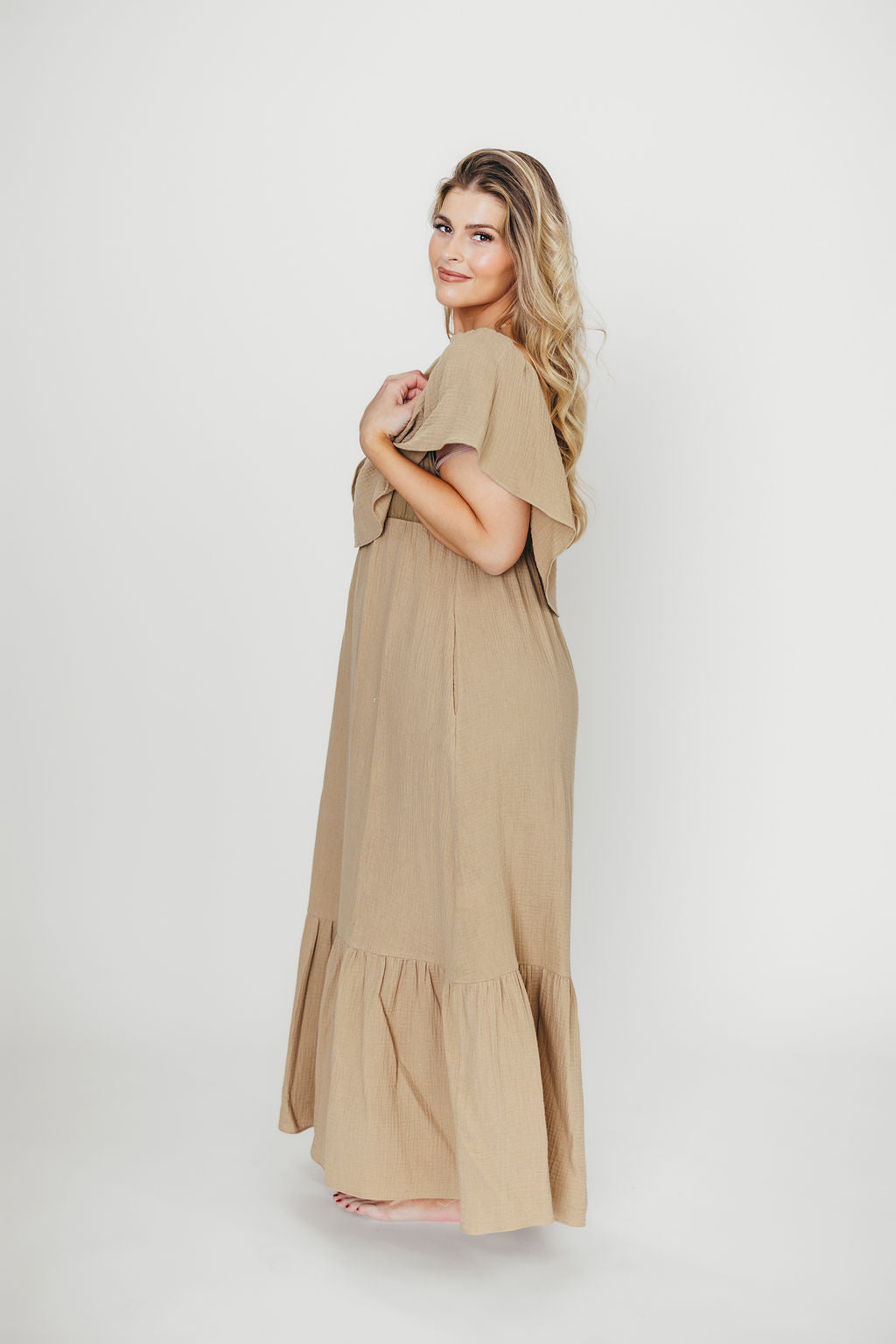 Josie 100% Cotton Maxi Dress in Khaki