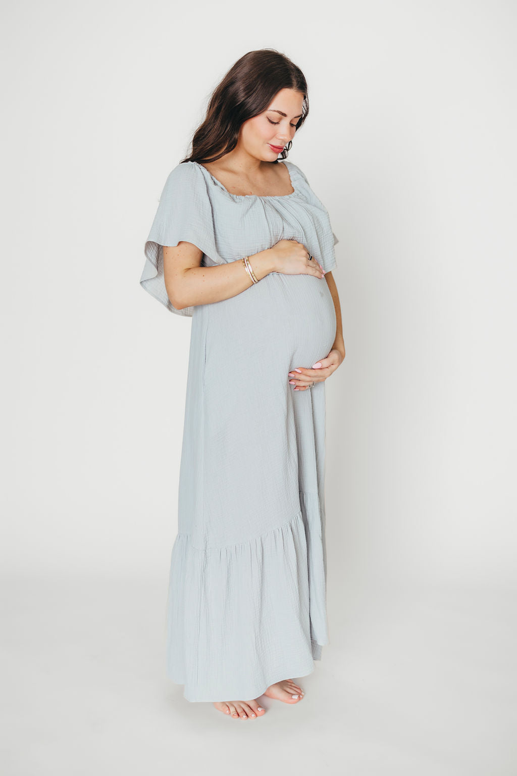 Josie 100% Cotton Maxi Dress in Cloud - Bump & Nursing Friendly