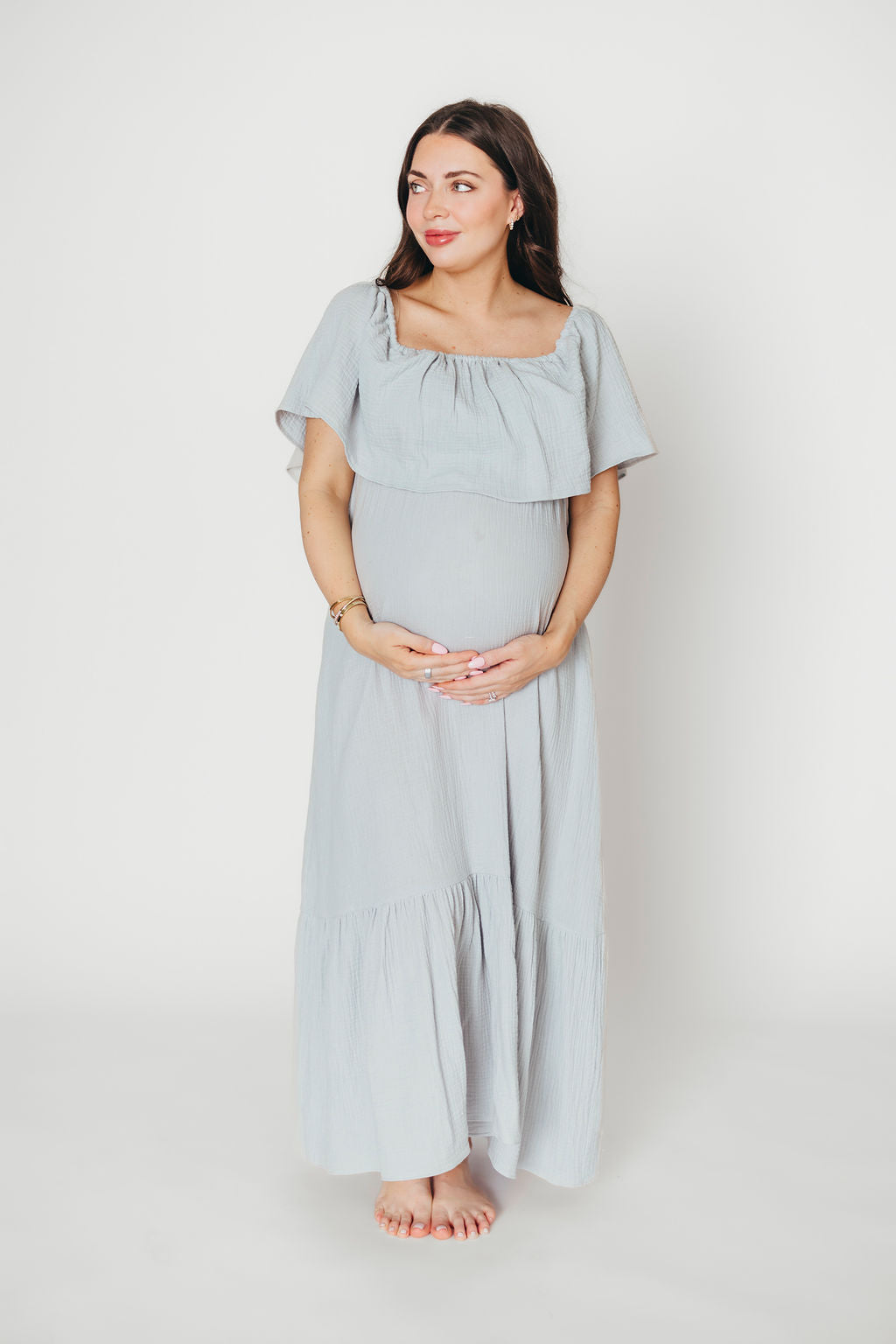 Josie 100% Cotton Maxi Dress in Cloud - Bump & Nursing Friendly