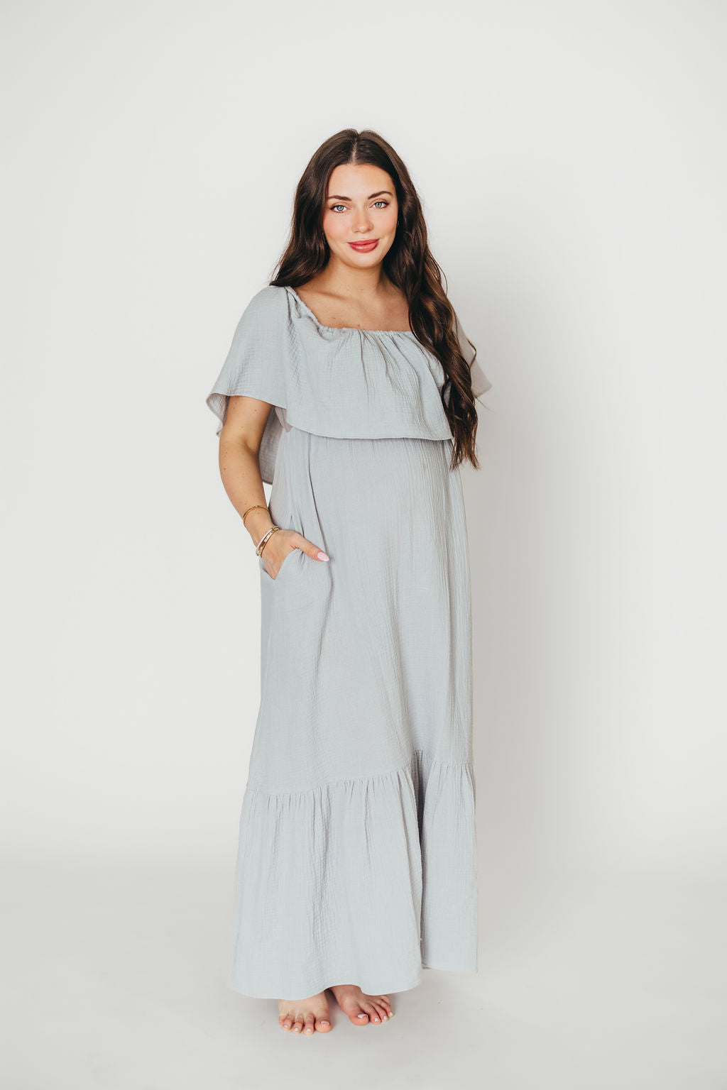 Josie 100% Cotton Maxi Dress in Cloud - Bump & Nursing Friendly