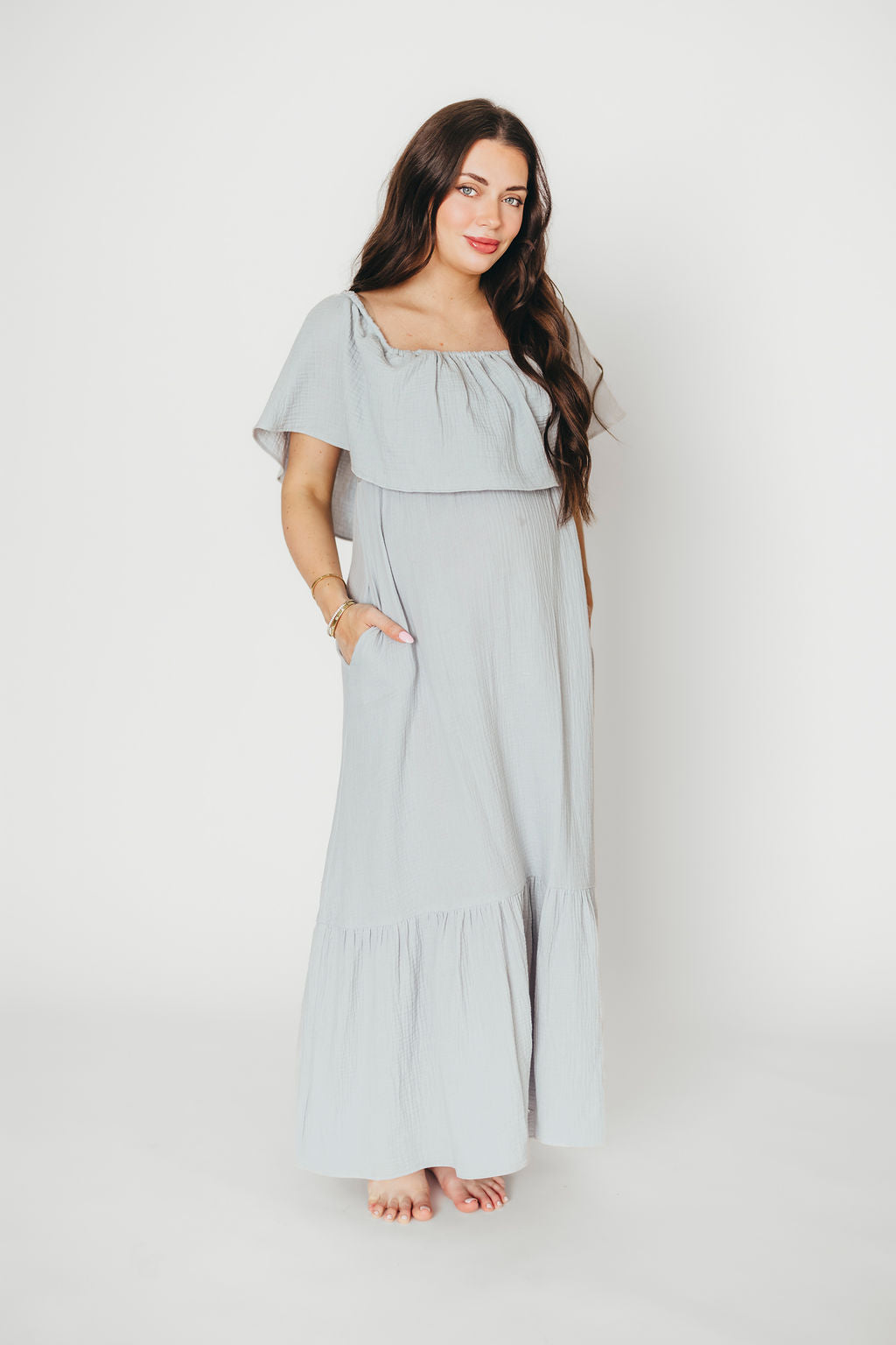 Josie 100% Cotton Maxi Dress in Cloud - Bump & Nursing Friendly