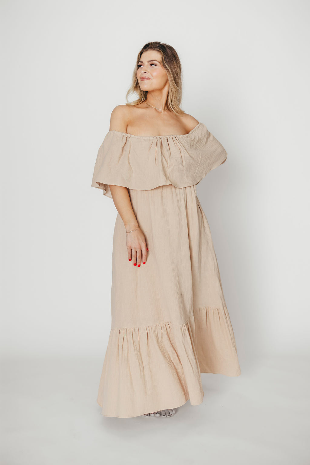 Josie 100% Cotton Maxi Dress in Beige - Bump & Nursing Friendly