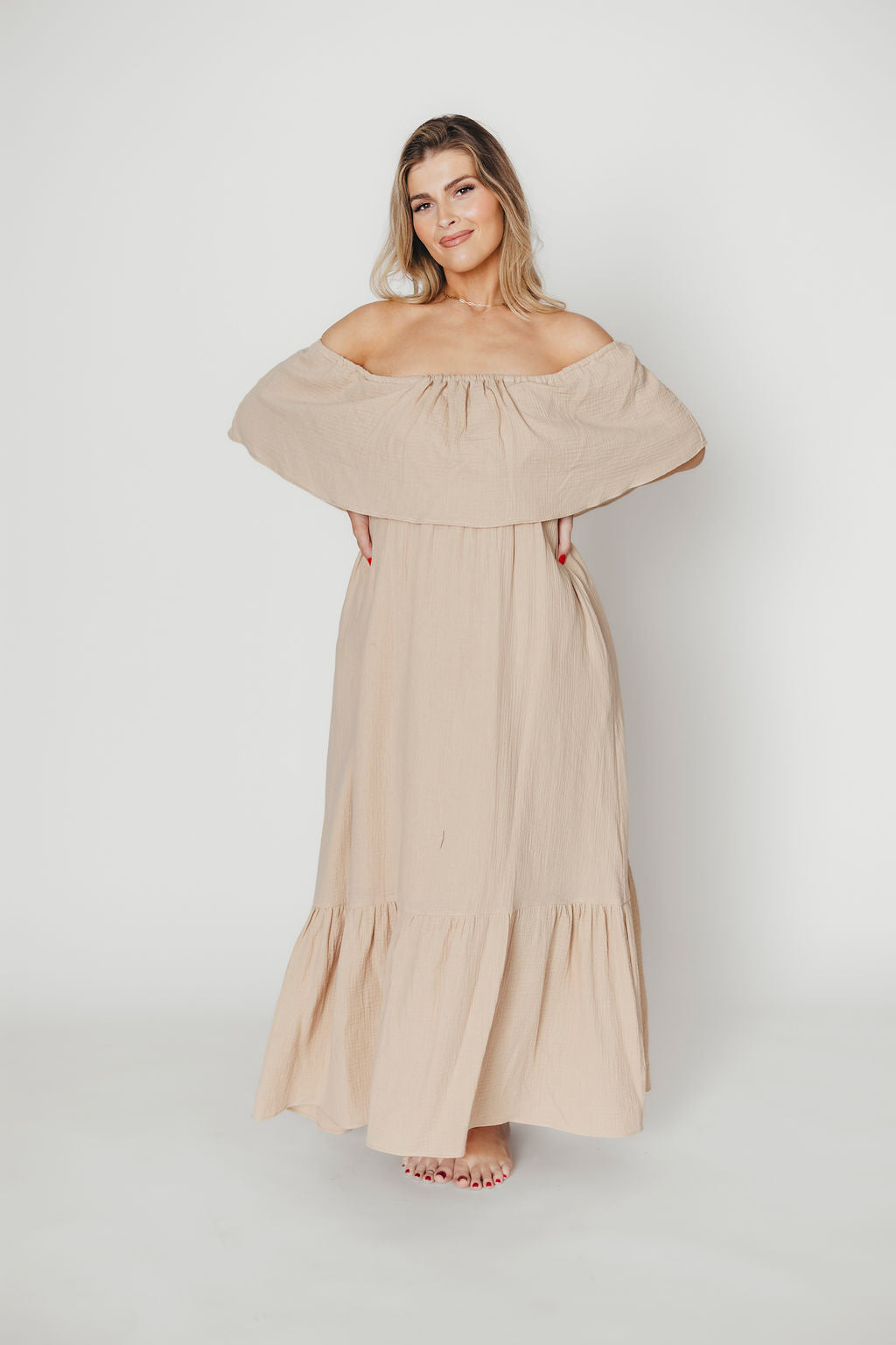 Josie 100% Cotton Maxi Dress in Beige - Bump & Nursing Friendly