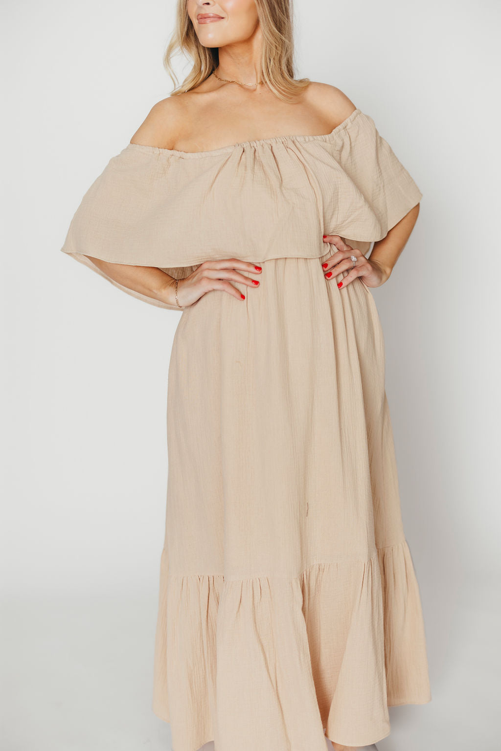 Josie 100% Cotton Maxi Dress in Beige - Bump & Nursing Friendly