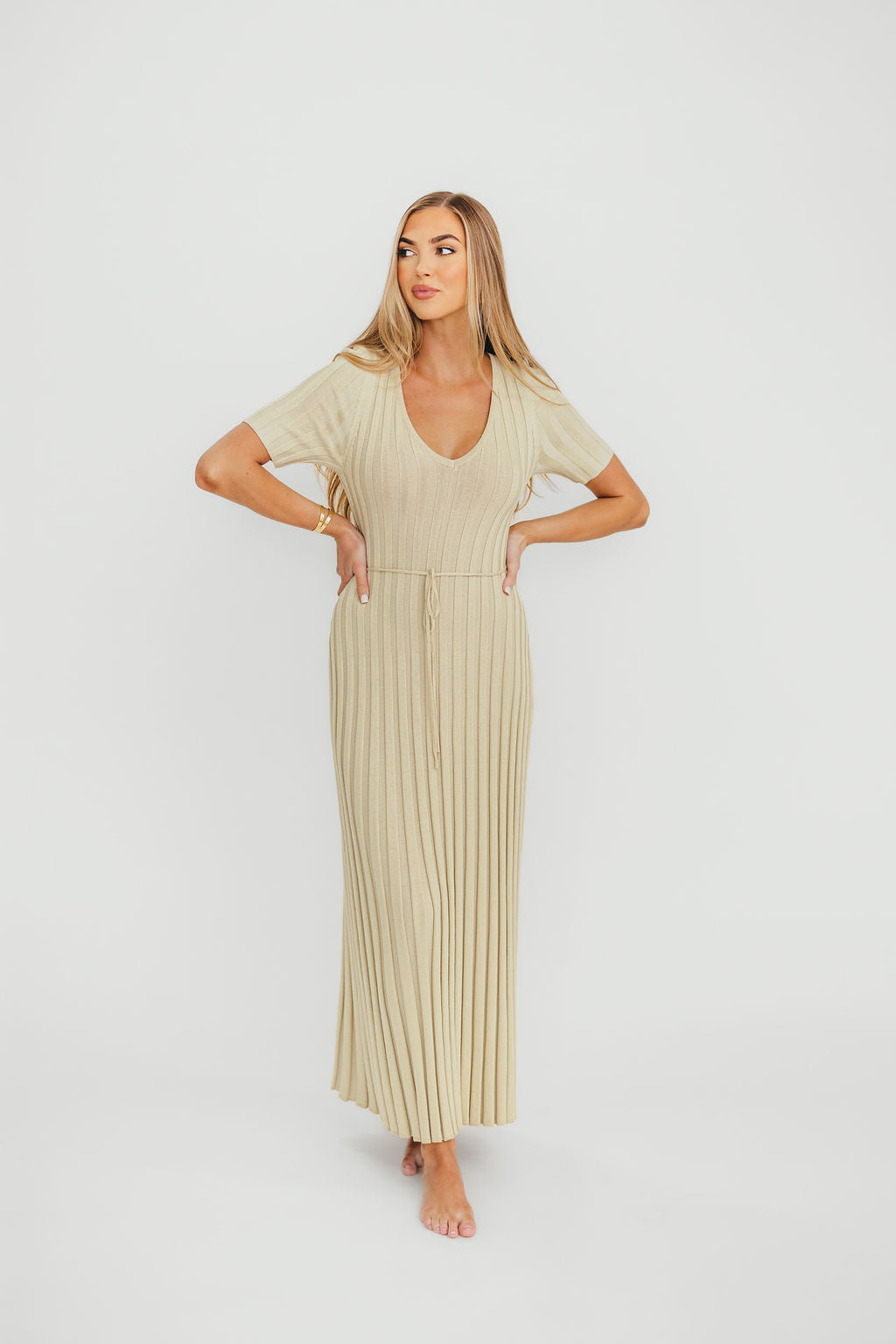 Oakley Ribbed Maxi Dress in Dusty Lime - Bump Friendly