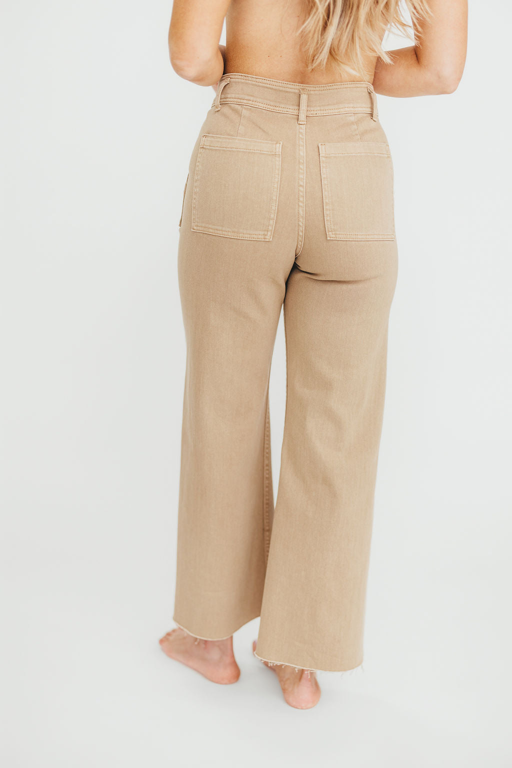 Dean Dye & Wash Cotton Stretch Wide-Leg Pants in Artichoke