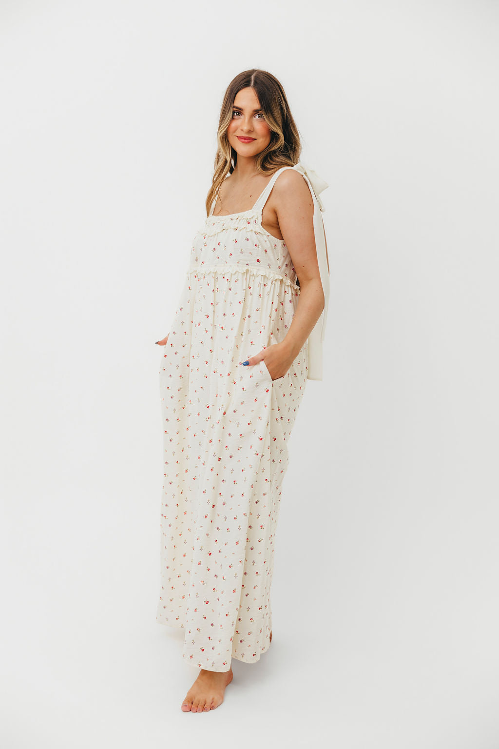 Ellery Tank Maxi Dress with Bow Straps in Primrose - Bump Friendly