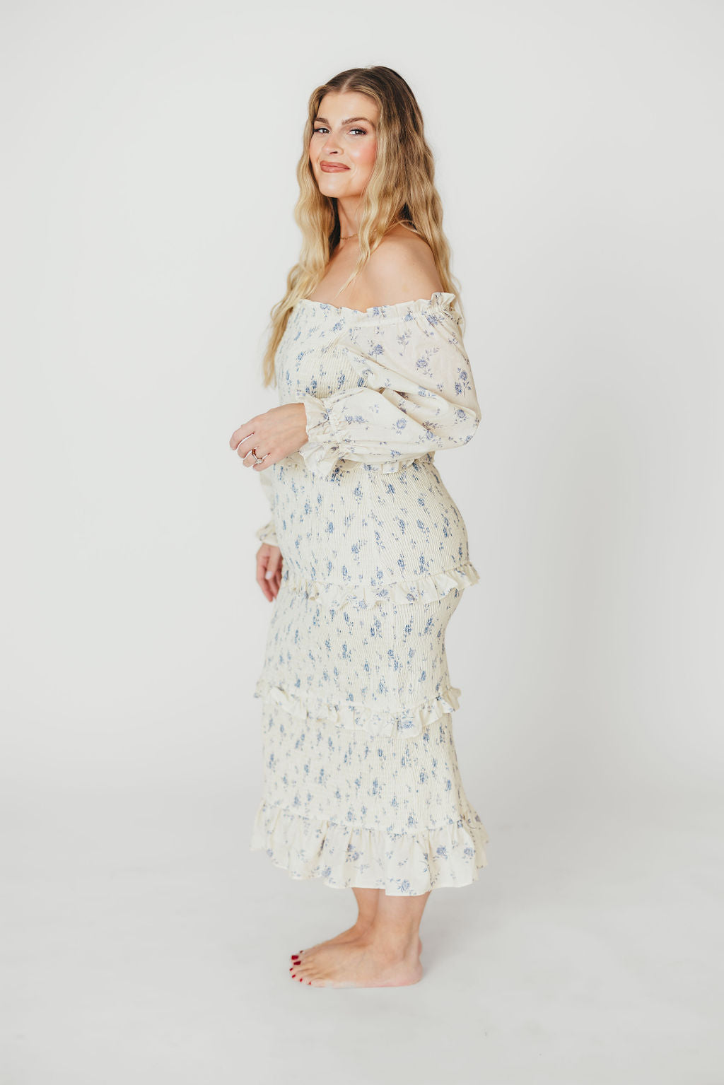 The Chloe Midi Dress in Blue - Bump Friendly