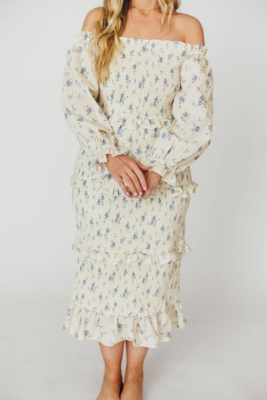 The Chloe Midi Dress in Blue - Bump Friendly