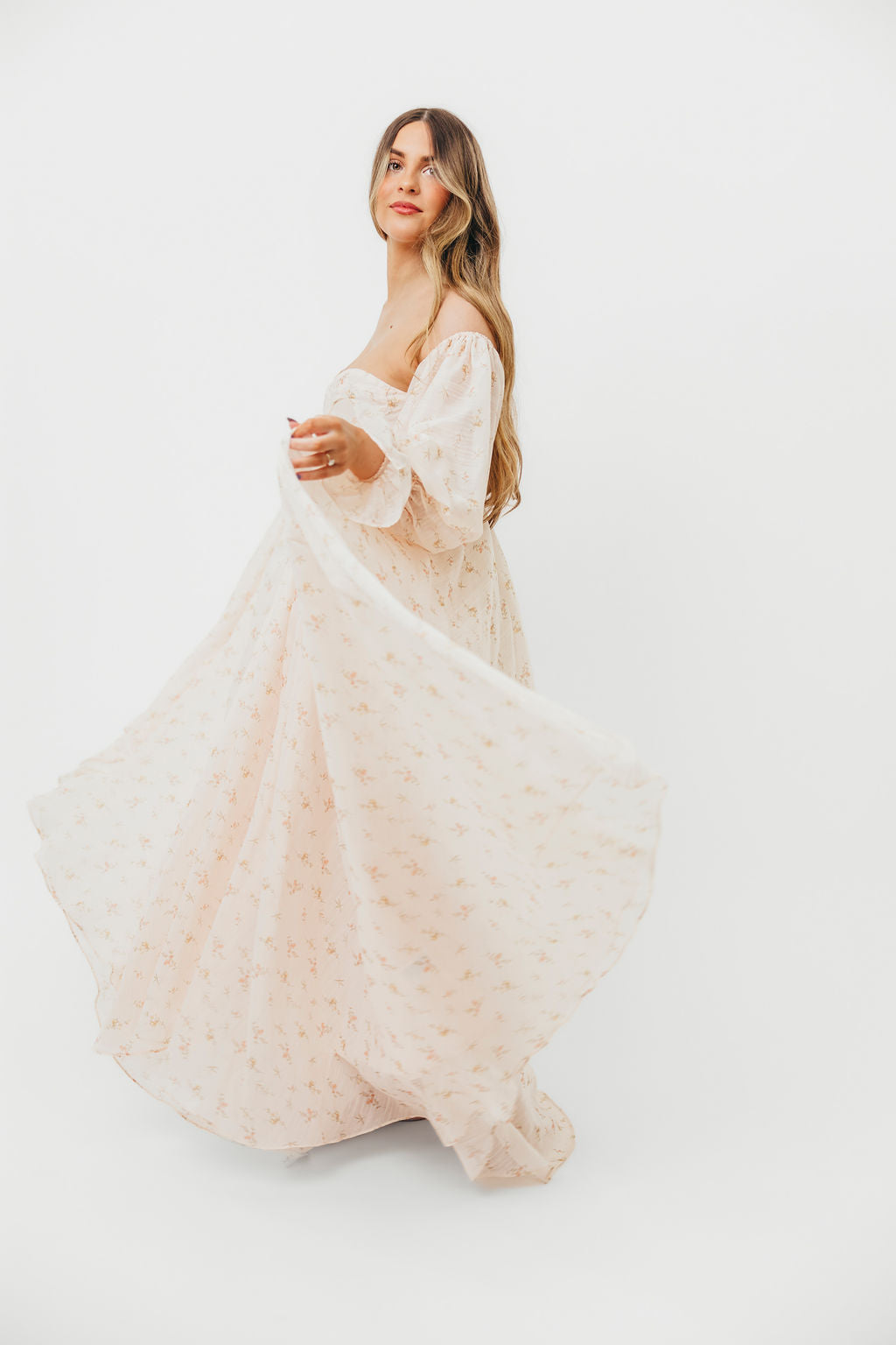 Delilah Maxi Dress with Train in Peach - Bump Friendly (XS-3XL)