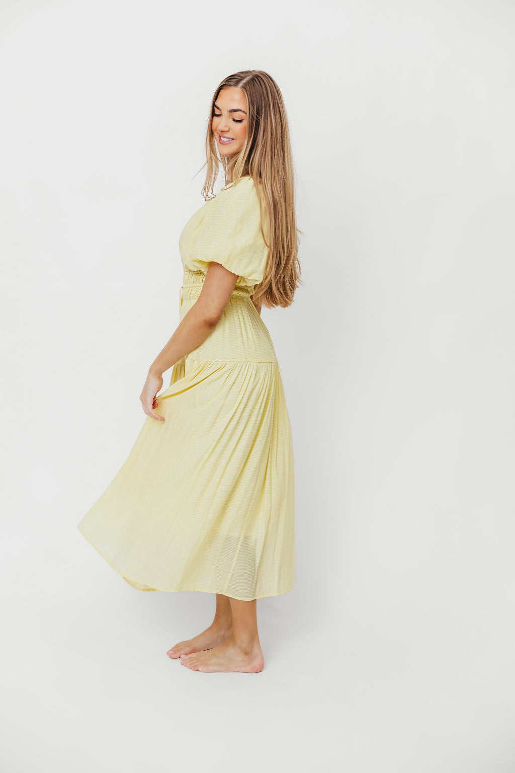 Pamela Elegant Tiered Maxi Dress in Light Yellow