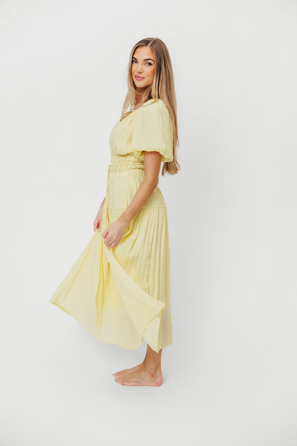 Pamela Elegant Tiered Maxi Dress in Light Yellow