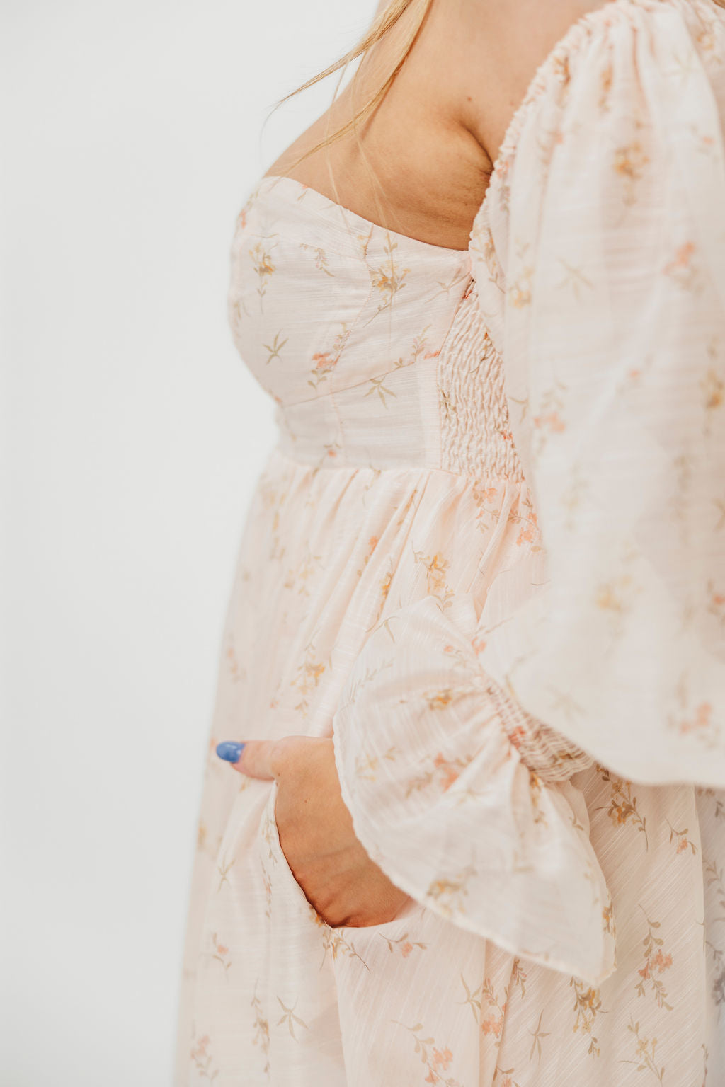Delilah Maxi Dress with Train in Peach - Bump Friendly (XS-3XL)