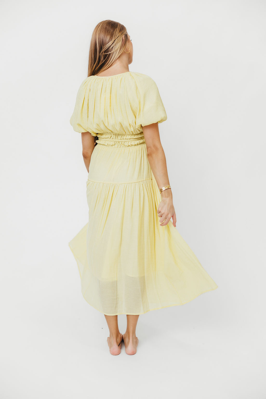 Pamela Elegant Tiered Maxi Dress in Light Yellow