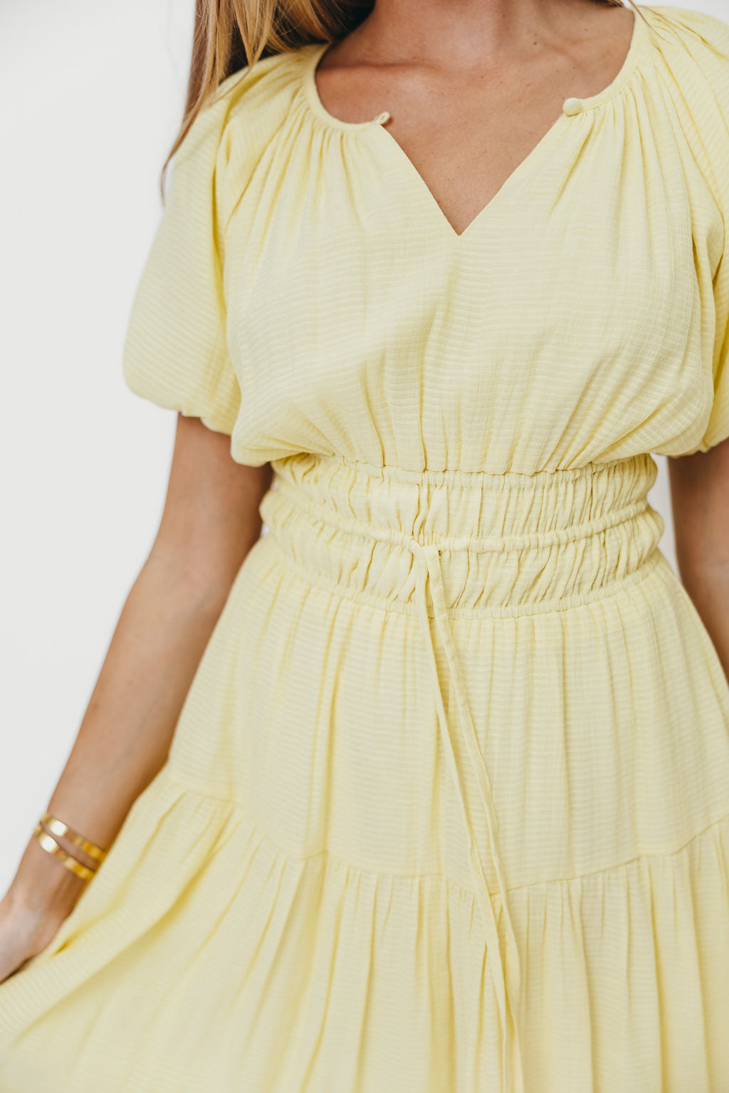 Pamela Elegant Tiered Maxi Dress in Light Yellow