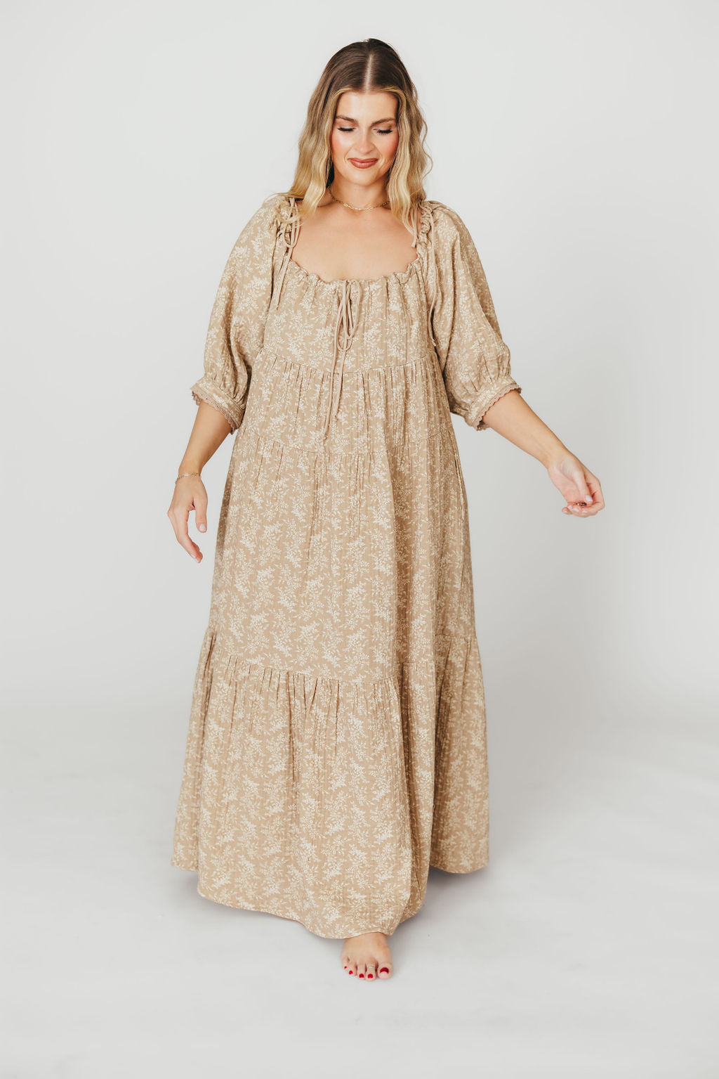Peyton 100% Cotton Maxi Dress in Mocha Floral - Bump Friendly (XS-XL)