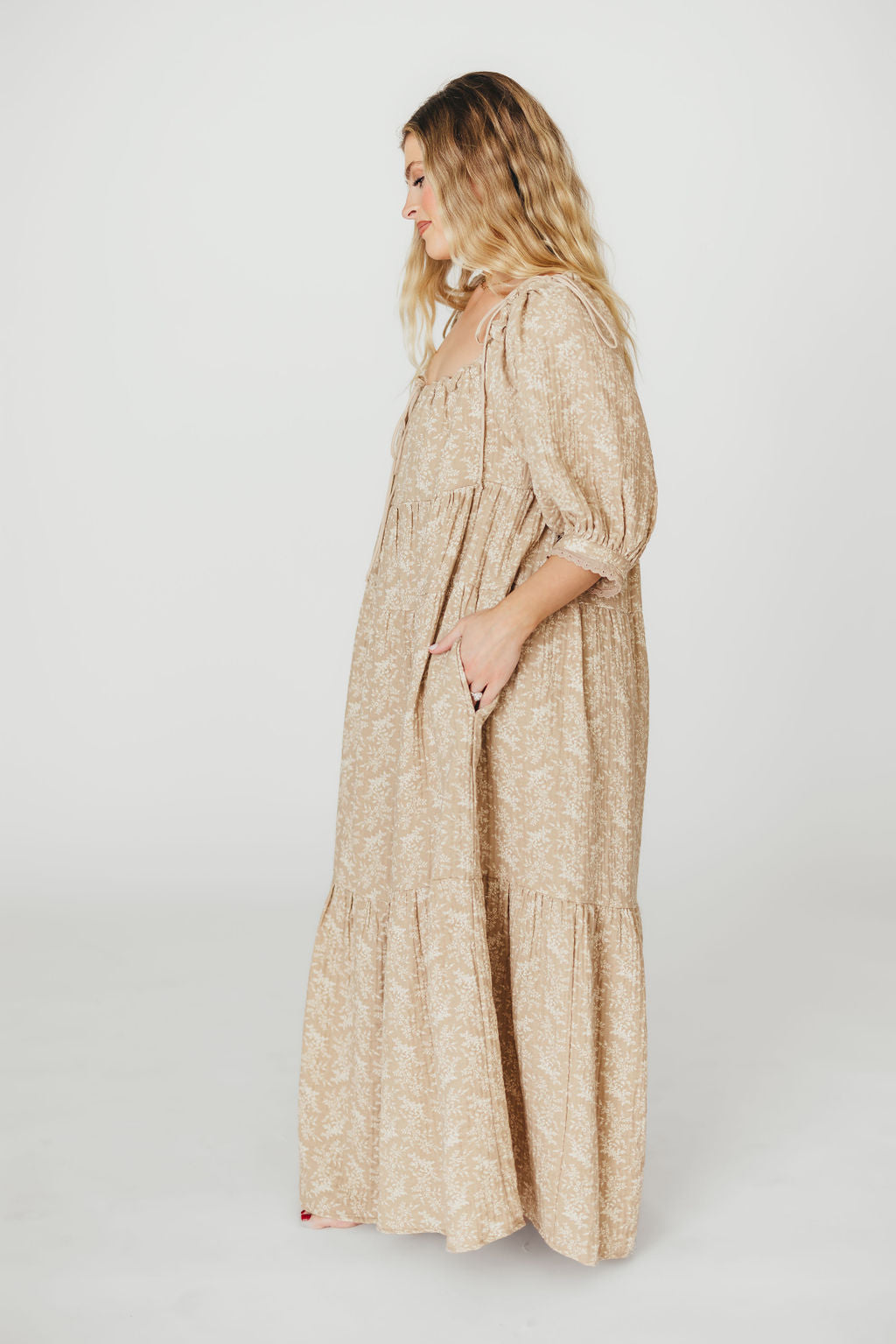 Peyton 100% Cotton Maxi Dress in Mocha Floral - Bump Friendly (XS-XL)