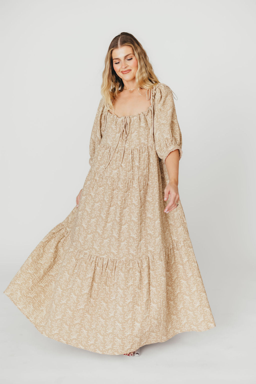 Peyton 100% Cotton Maxi Dress in Mocha Floral - Bump Friendly (XS-XL)