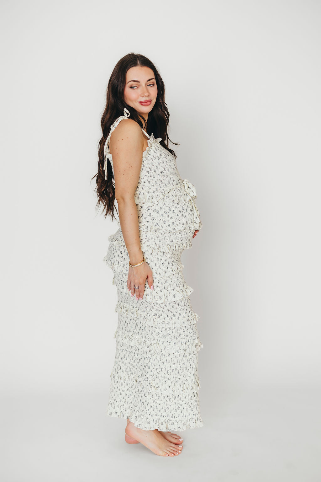 Harley Maxi Dress in Gray Floral - Bump Friendly