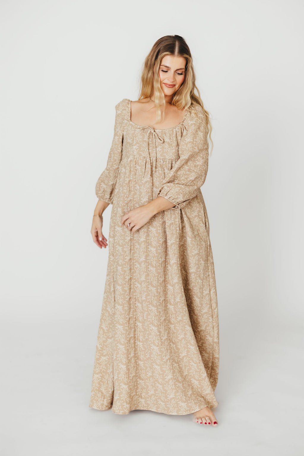 Peyton 100% Cotton Maxi Dress in Mocha Floral - Bump Friendly (XS-XL)