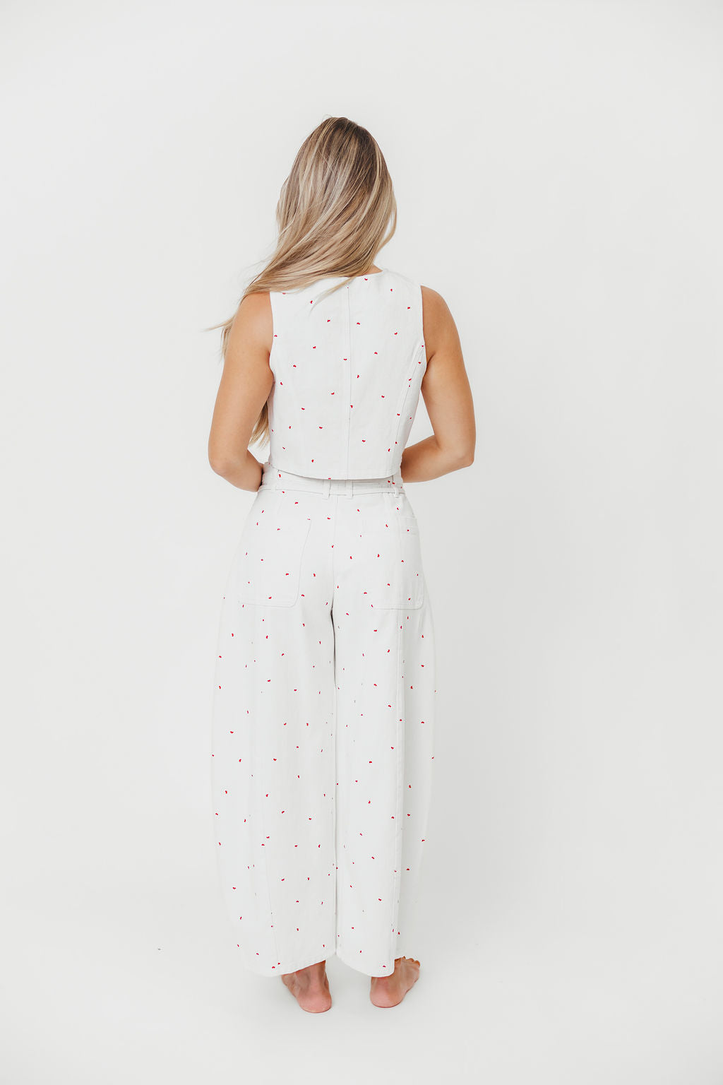 Dolly 100% Cotton Mini Bow Print Twill Vest in Off-White