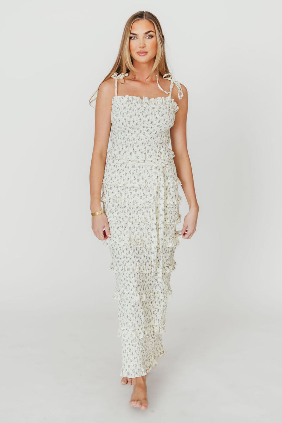 Harley Maxi Dress in Gray Floral - Bump Friendly