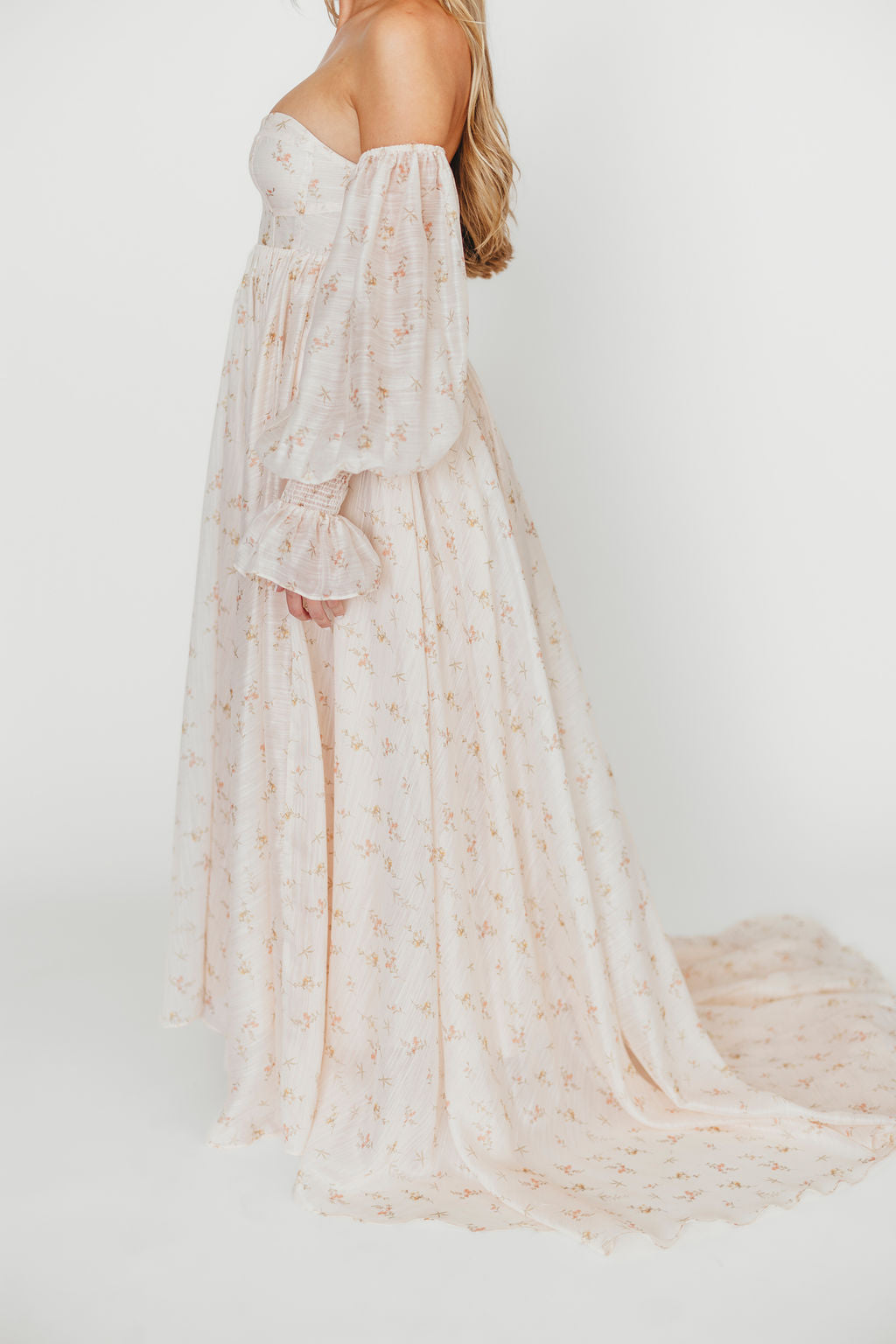 Delilah Maxi Dress with Train in Peach - Bump Friendly (XS-3XL)