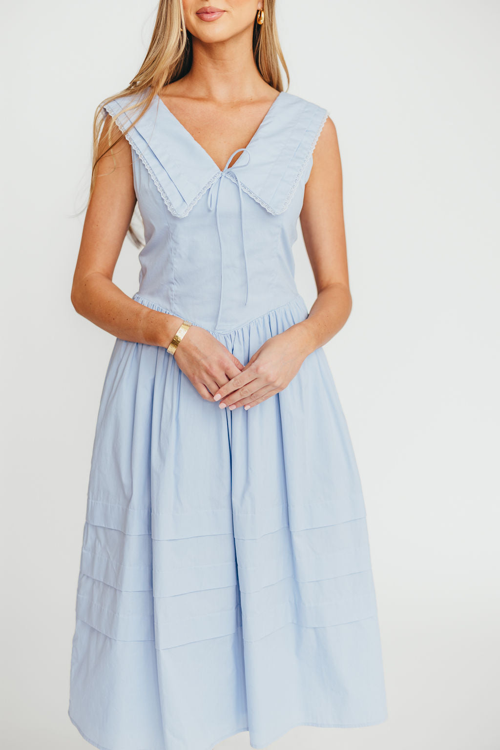 Sailor 100% Cotton Collared Midi Dress in Blue