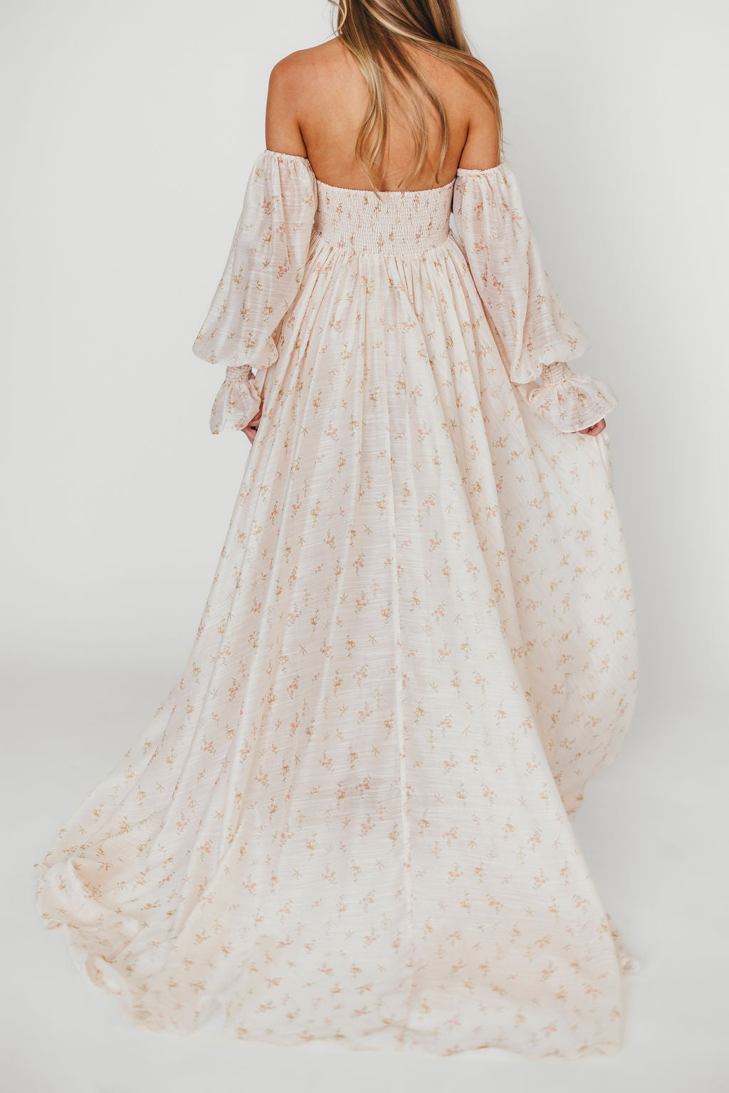 Delilah Maxi Dress with Train in Peach - Bump Friendly (XS-3XL)