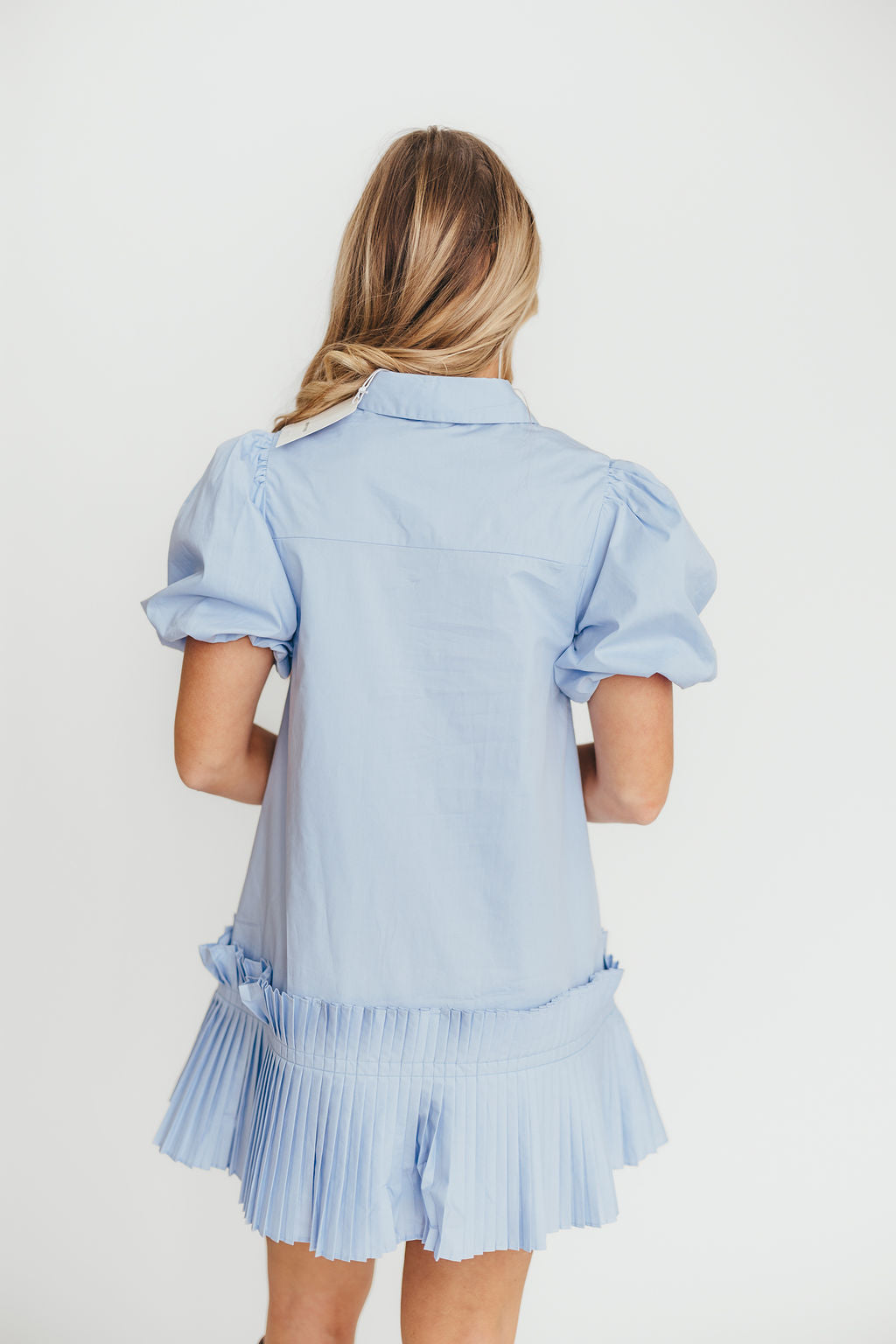 Alicia Pleated Hem Mini Dress in Powder Blue