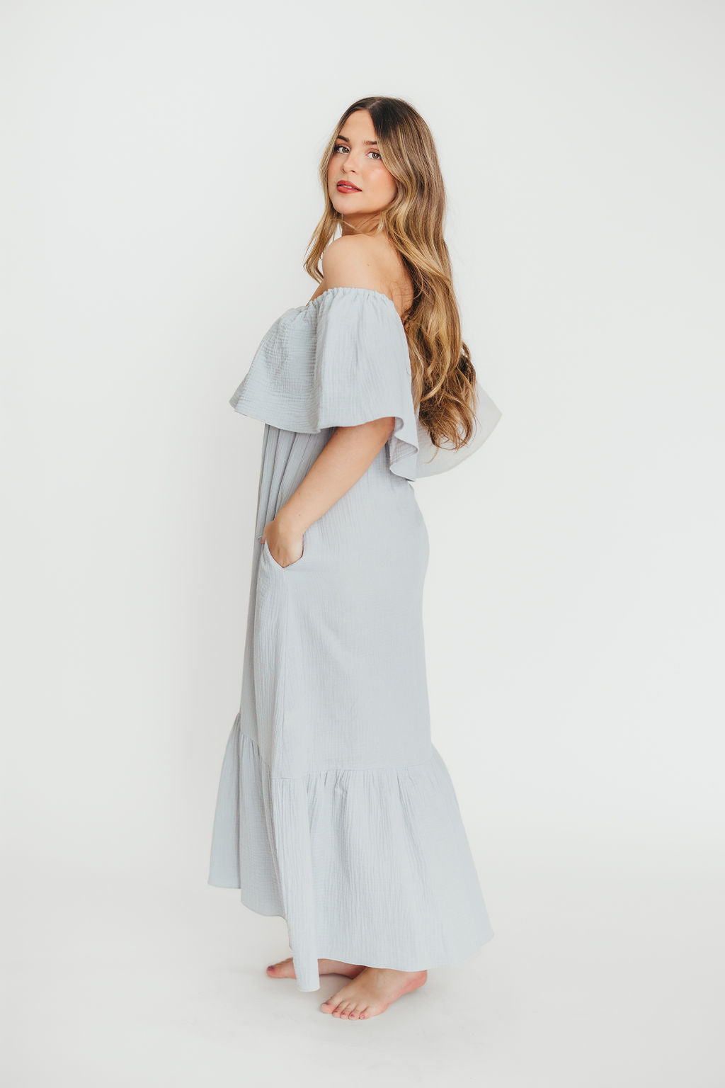Josie 100% Cotton Maxi Dress in Cloud - Bump & Nursing Friendly