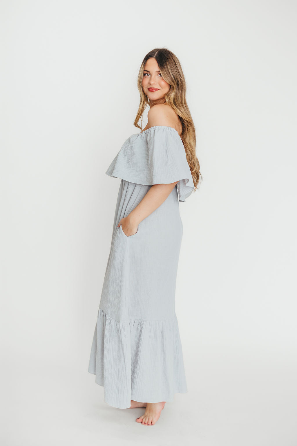 Josie 100% Cotton Maxi Dress in Cloud - Bump & Nursing Friendly