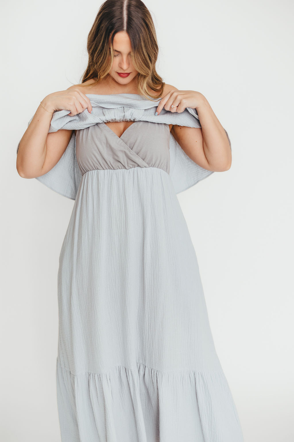 Josie 100% Cotton Maxi Dress in Cloud - Bump & Nursing Friendly