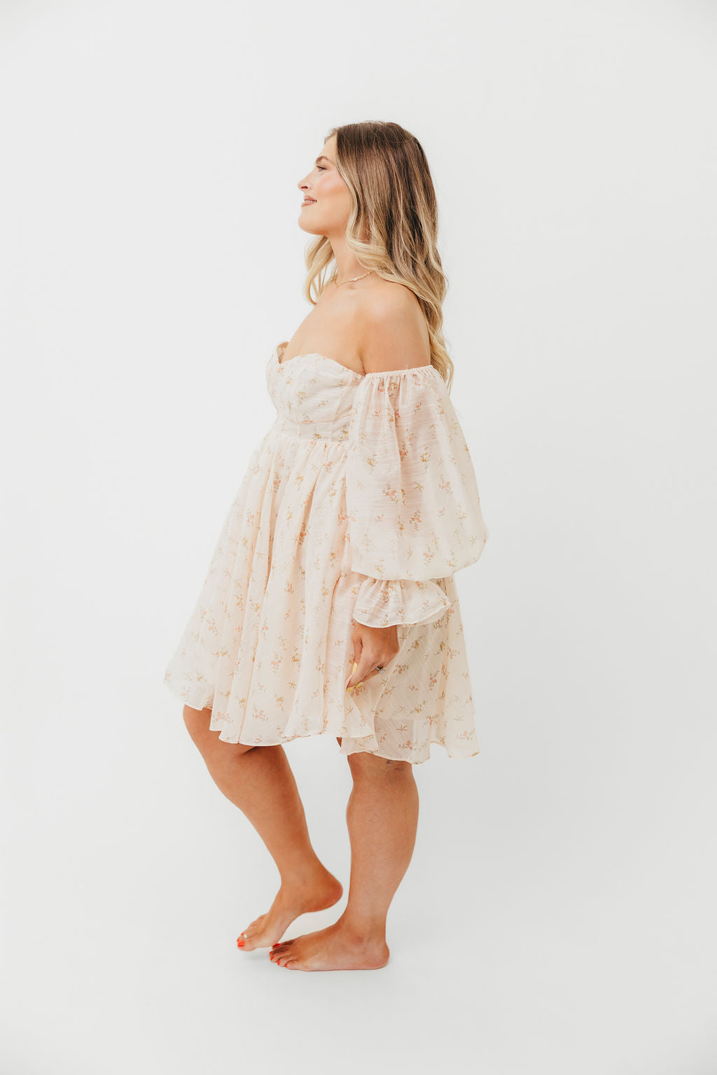 Kennedy Floral Mini Dress in Cream- Bump Friendly