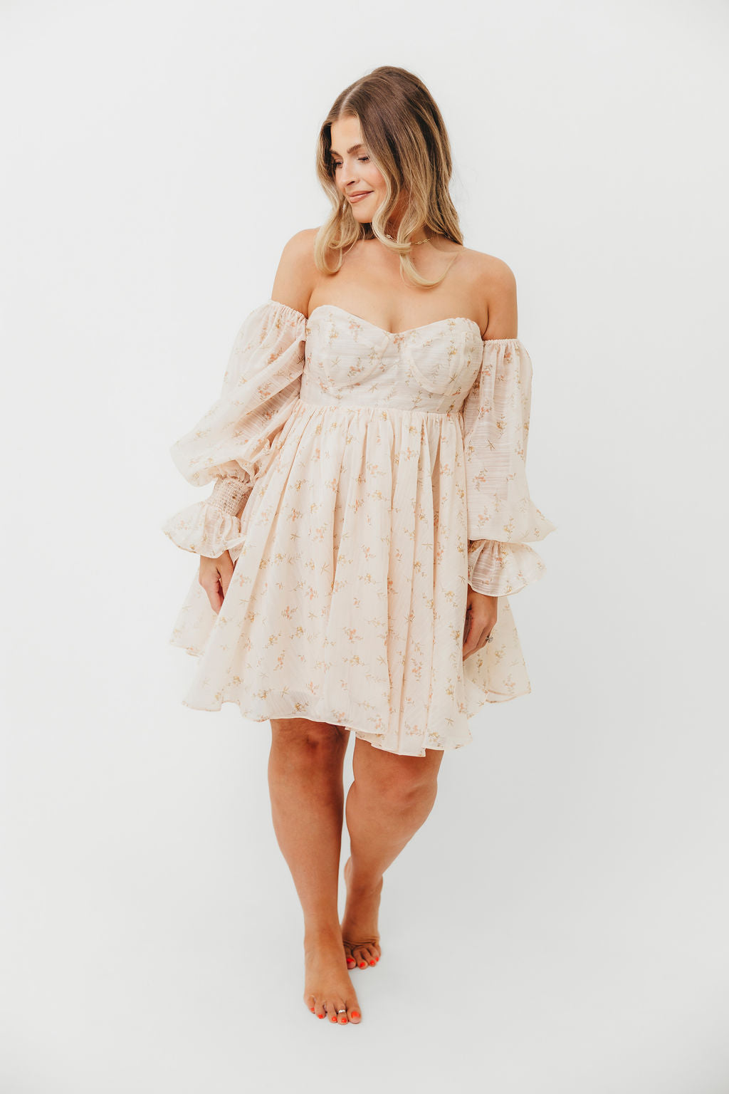 Kennedy Floral Mini Dress in Cream- Bump Friendly