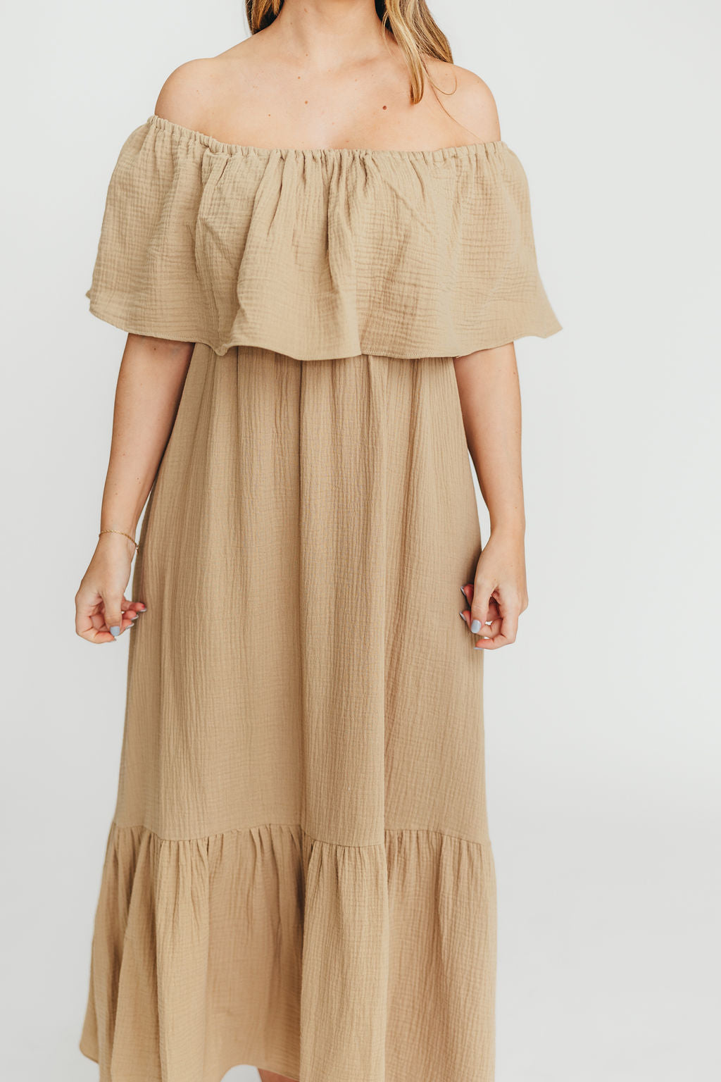 Josie 100% Cotton Maxi Dress in Khaki