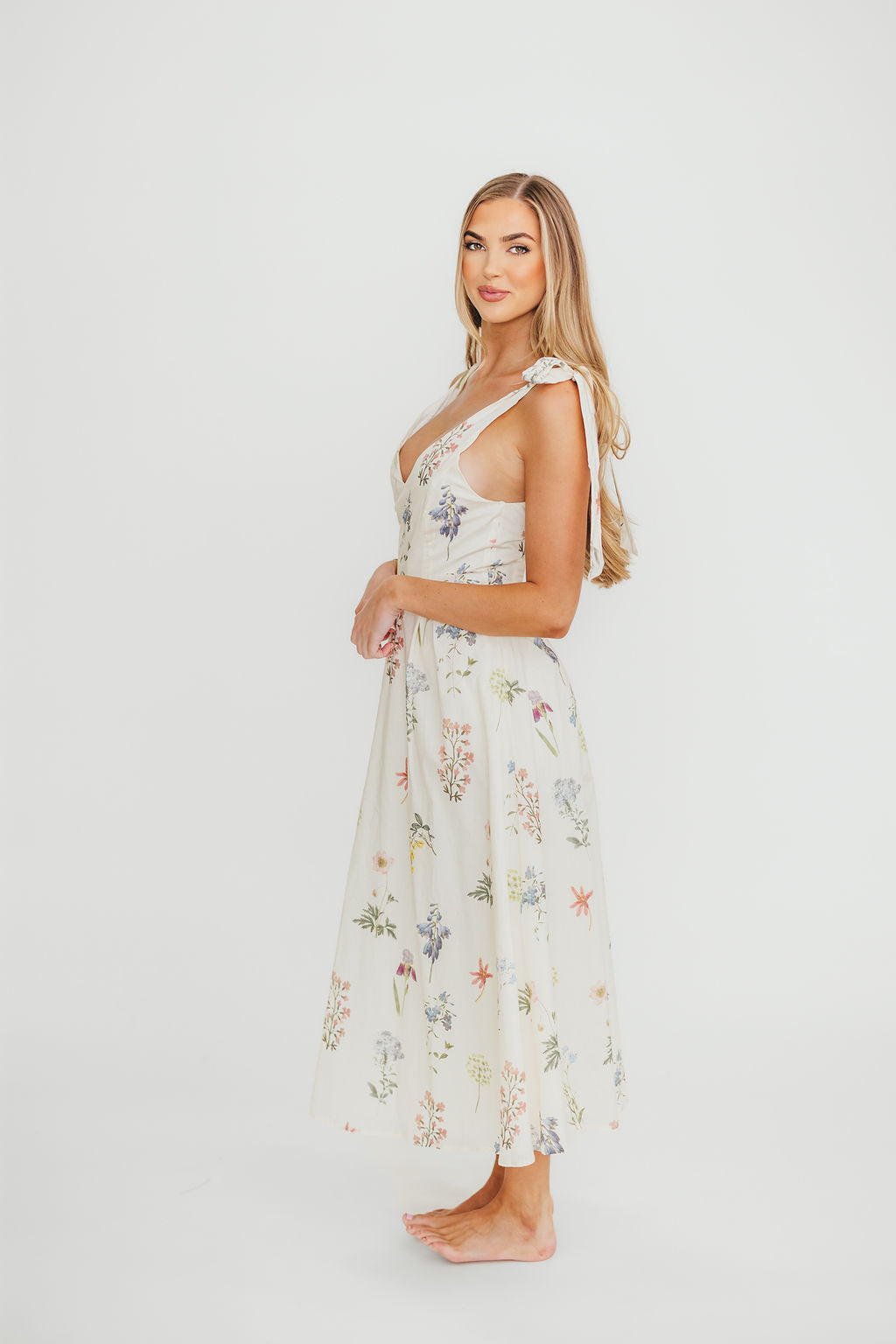 Fawna Floral Midi Dress in Cream