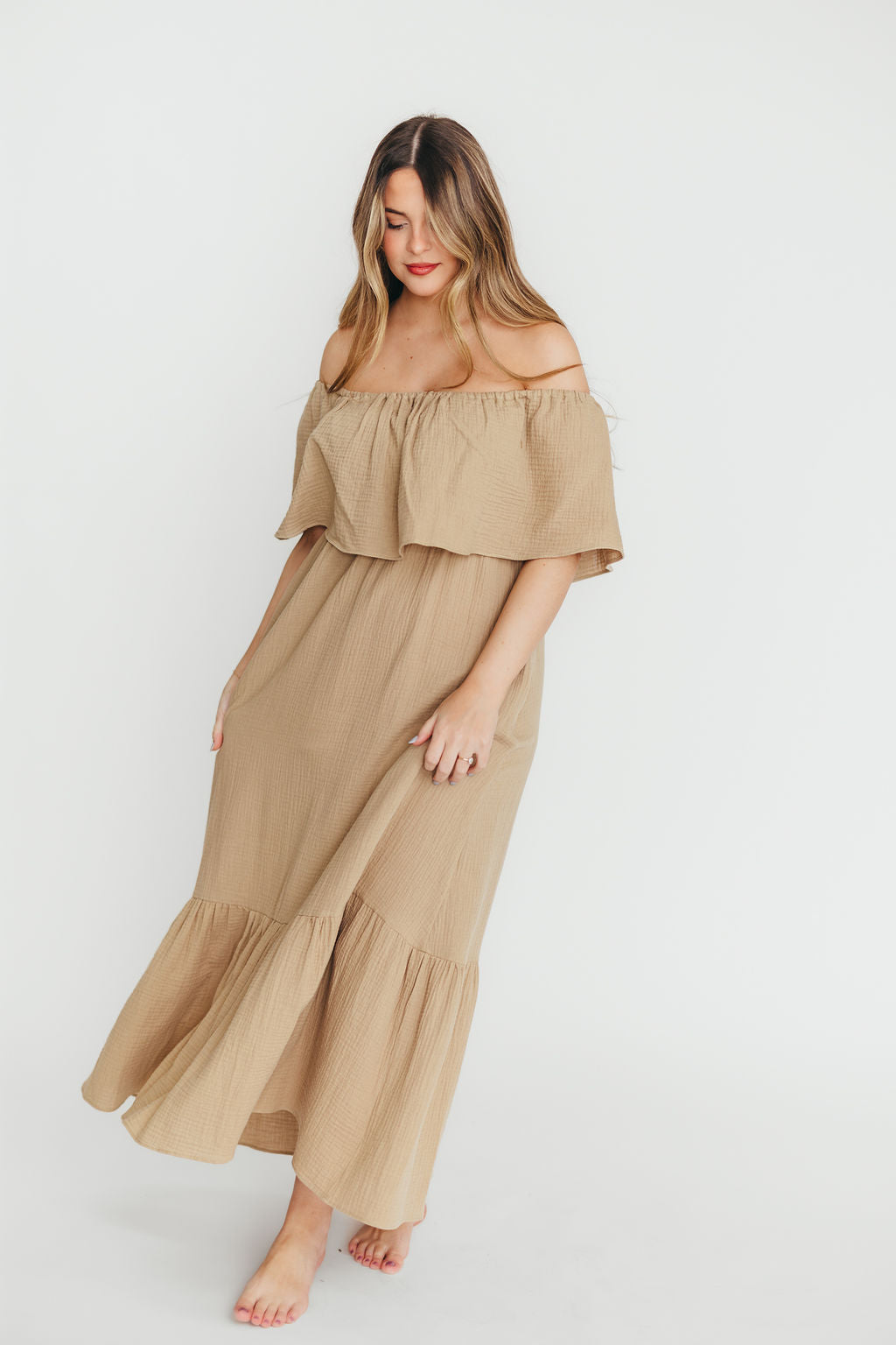Josie 100% Cotton Maxi Dress in Khaki