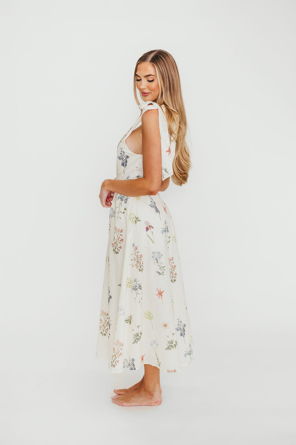Fawna Floral Midi Dress in Cream