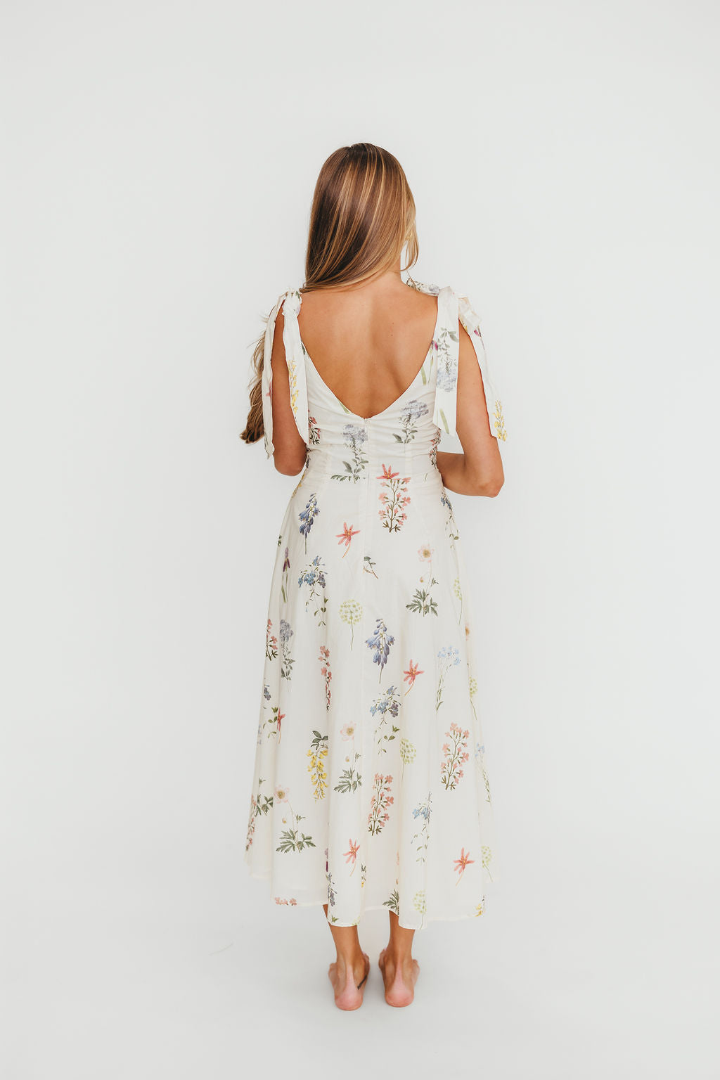 Fawna Floral Midi Dress in Cream