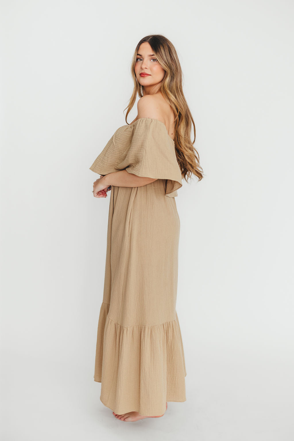 Josie 100% Cotton Maxi Dress in Khaki