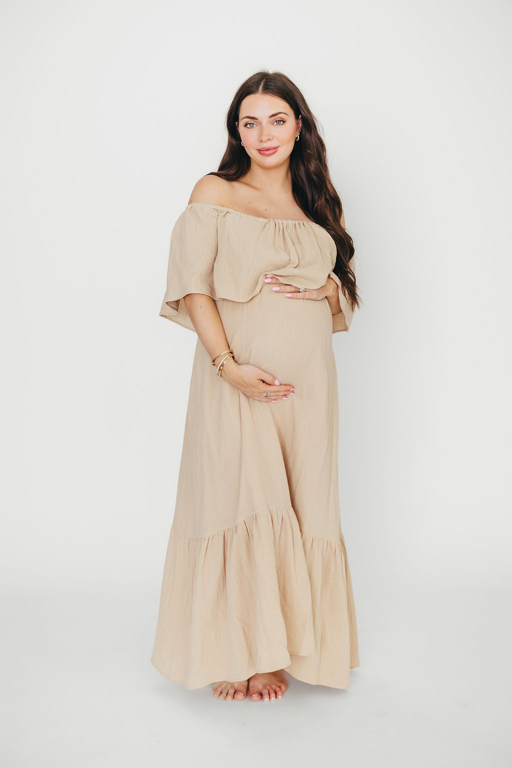 Josie 100% Cotton Maxi Dress in Beige - Bump & Nursing Friendly