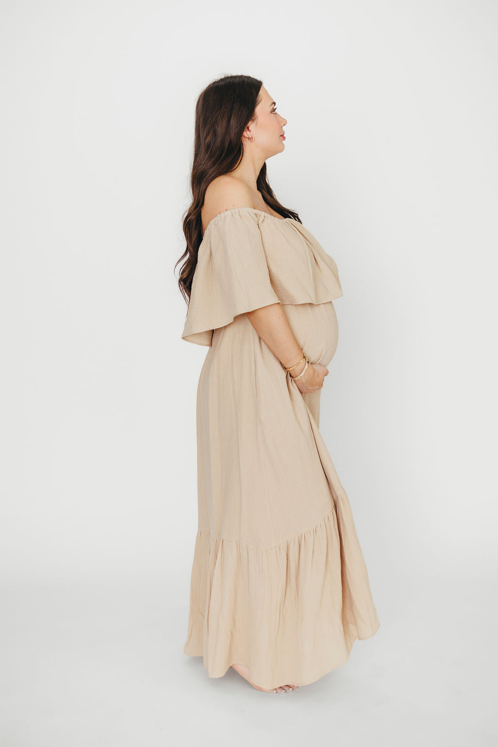 Josie 100% Cotton Maxi Dress in Beige - Bump & Nursing Friendly