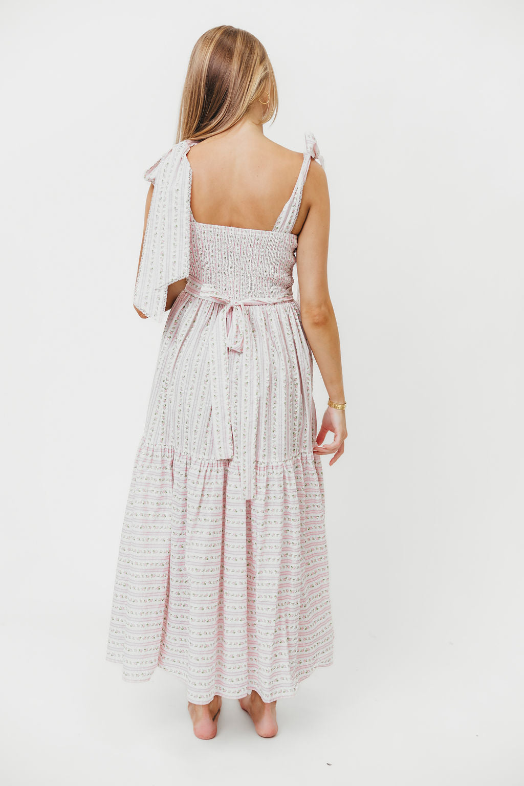Garcelle Floral Tiered Midi Dress in Pink