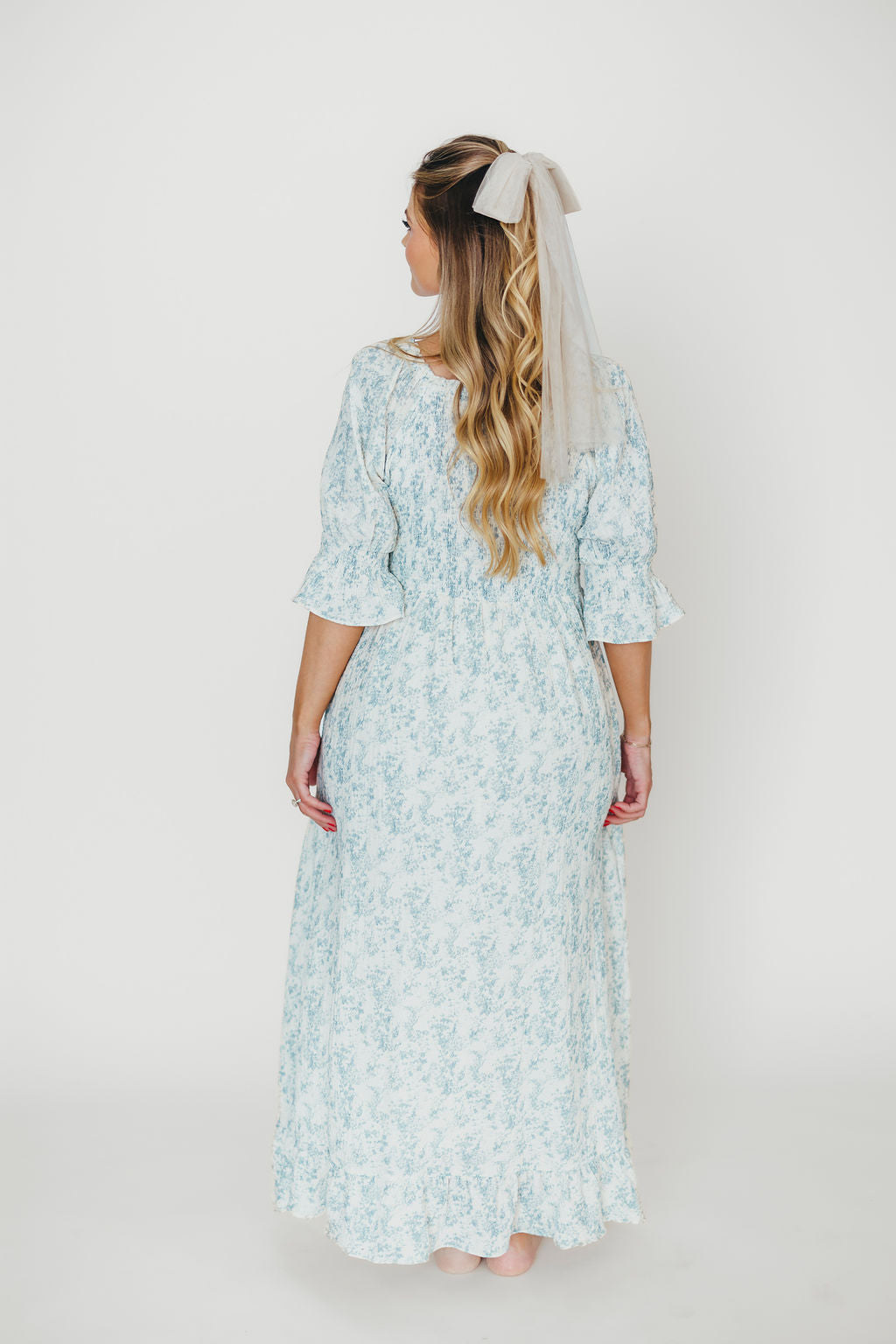 Sienna 100% Cotton Puff Sleeve Maxi Dress in Blue Floral - Bump Friendly