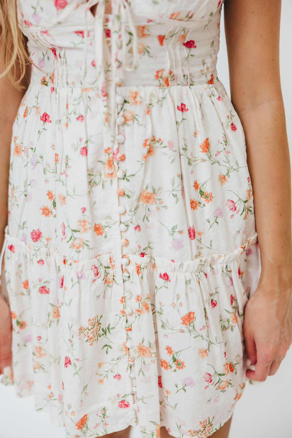 Taya Corset Tiered Mini Dress in Poppy Rose