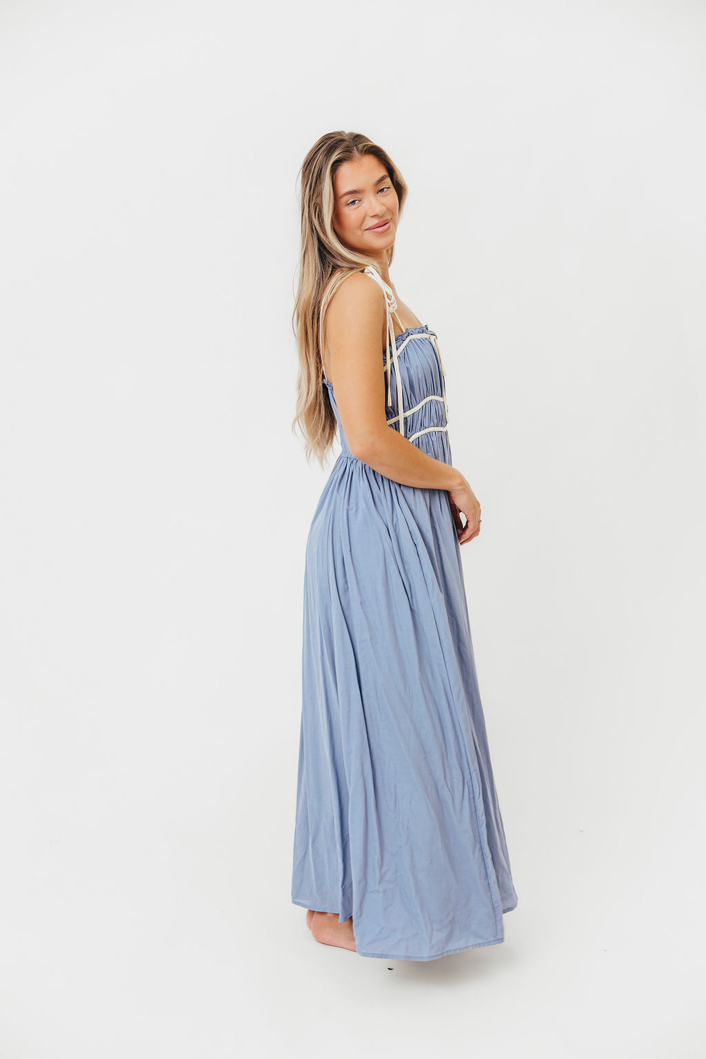 Hilsy Cotton Blend Contrast Trim Maxi Dress in Elemental Blue