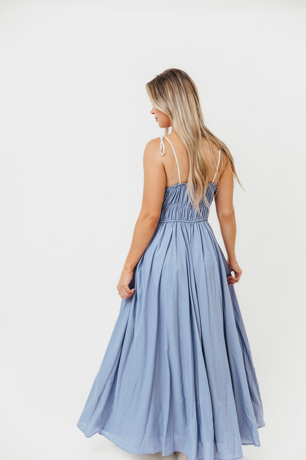 Hilsy Cotton Blend Contrast Trim Maxi Dress in Elemental Blue